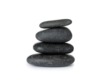 Photo of Stack of spa stones on white background