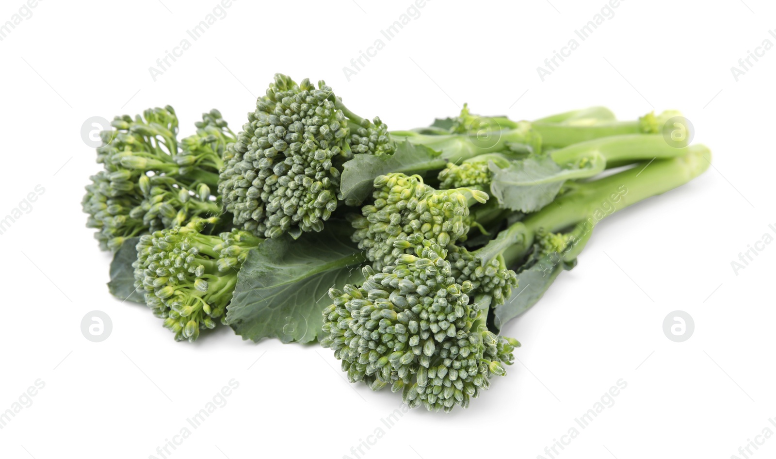 Photo of Fresh raw broccolini isolated on white. Healthy food