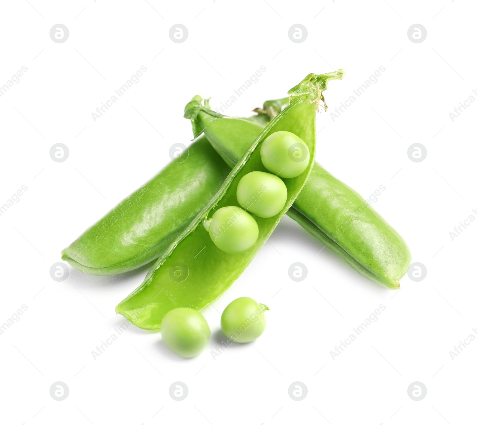 Photo of Delicious fresh green peas on white background