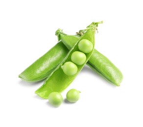 Photo of Delicious fresh green peas on white background