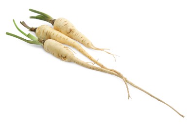 Tasty fresh ripe parsnips on white background