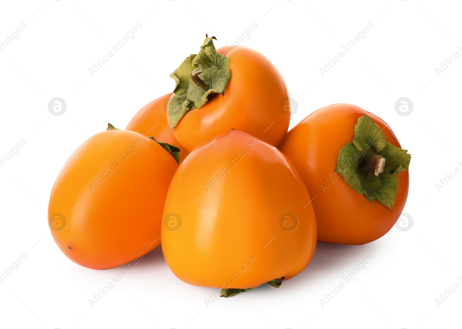 Photo of Delicious ripe juicy persimmons on white background