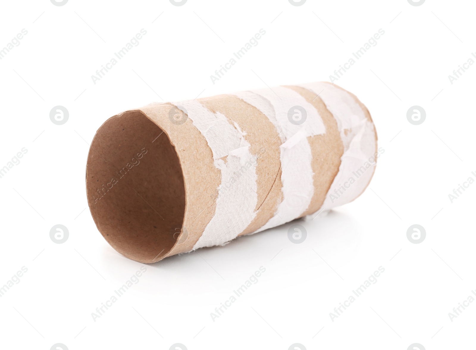 Photo of Empty paper toilet roll on white background