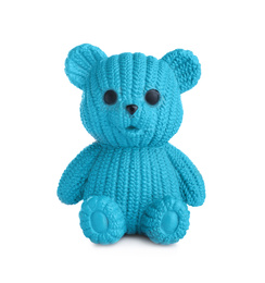 Photo of Adorable blue toy bear isolated on white