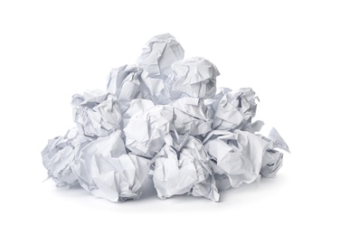 Pile of crumpled sheets of paper isolated on white