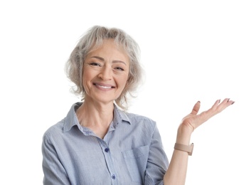 Photo of Portrait of mature woman isolated on white