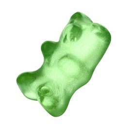 Delicious green jelly bear on white background