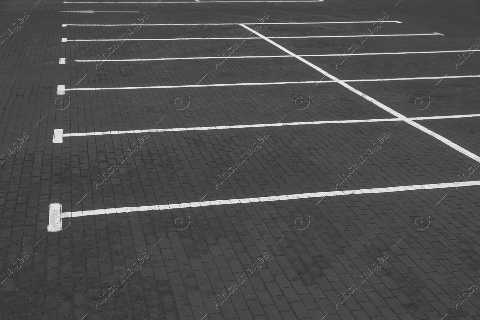 Photo of Empty car parking lots with white marking lines outdoors