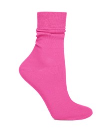 Pink sock isolated on white. Footwear accessory