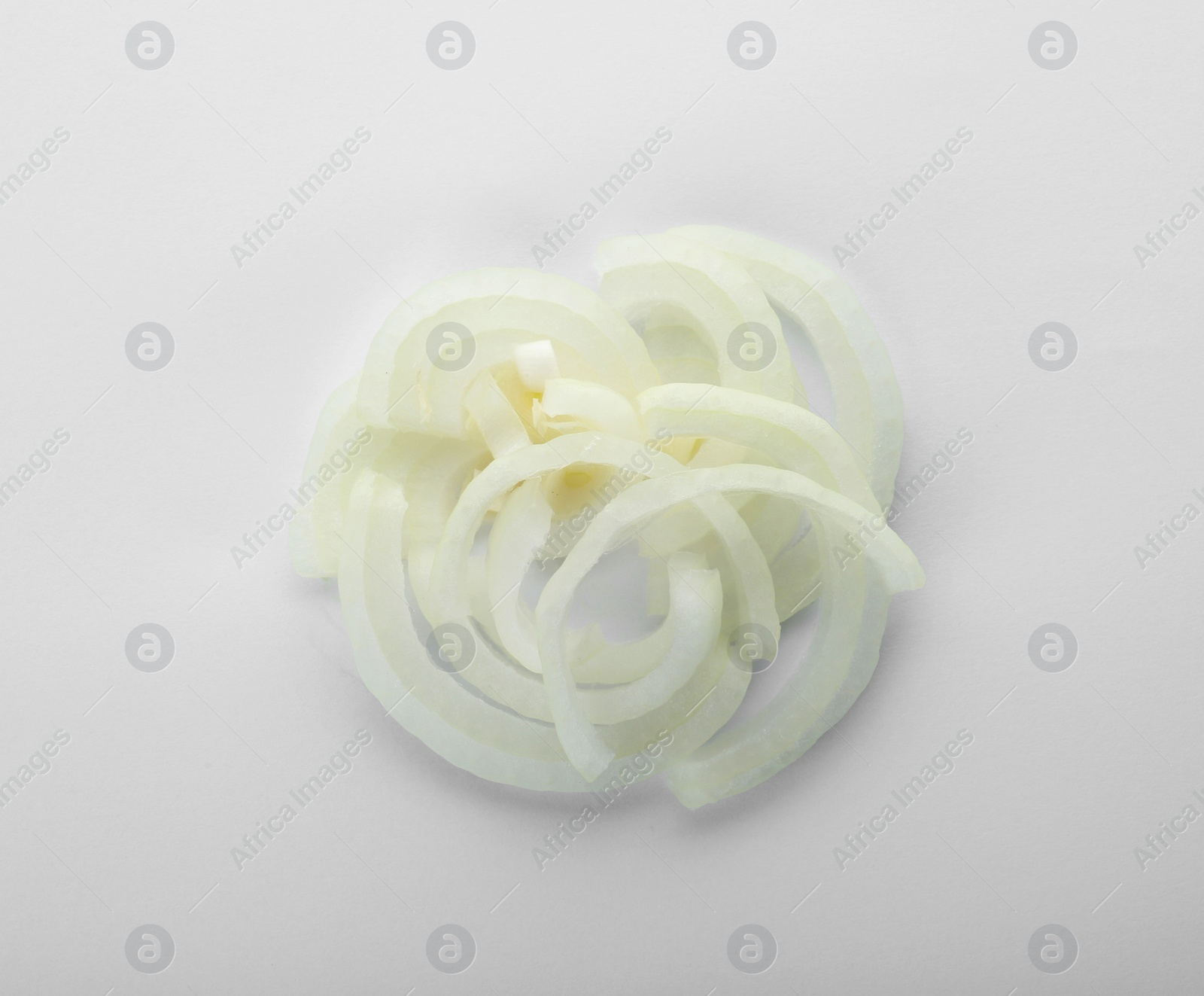 Photo of Fresh onion rings on white background