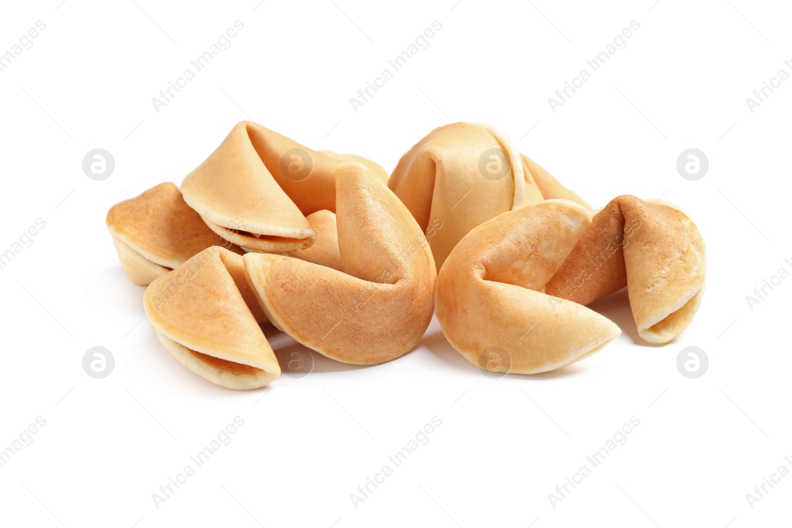 Photo of Tasty traditional fortune cookies on white background