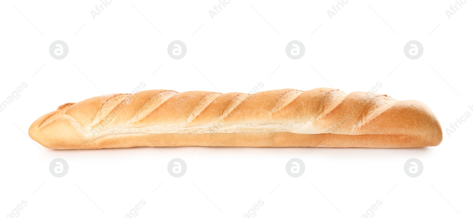 Photo of Tasty baguette isolated on white. Fresh bread