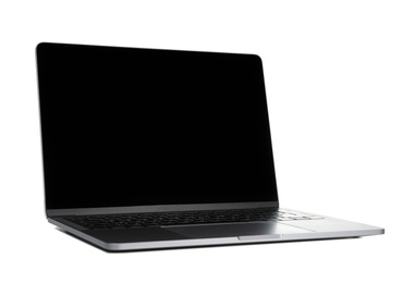 Laptop with blank screen on white background. Modern technology