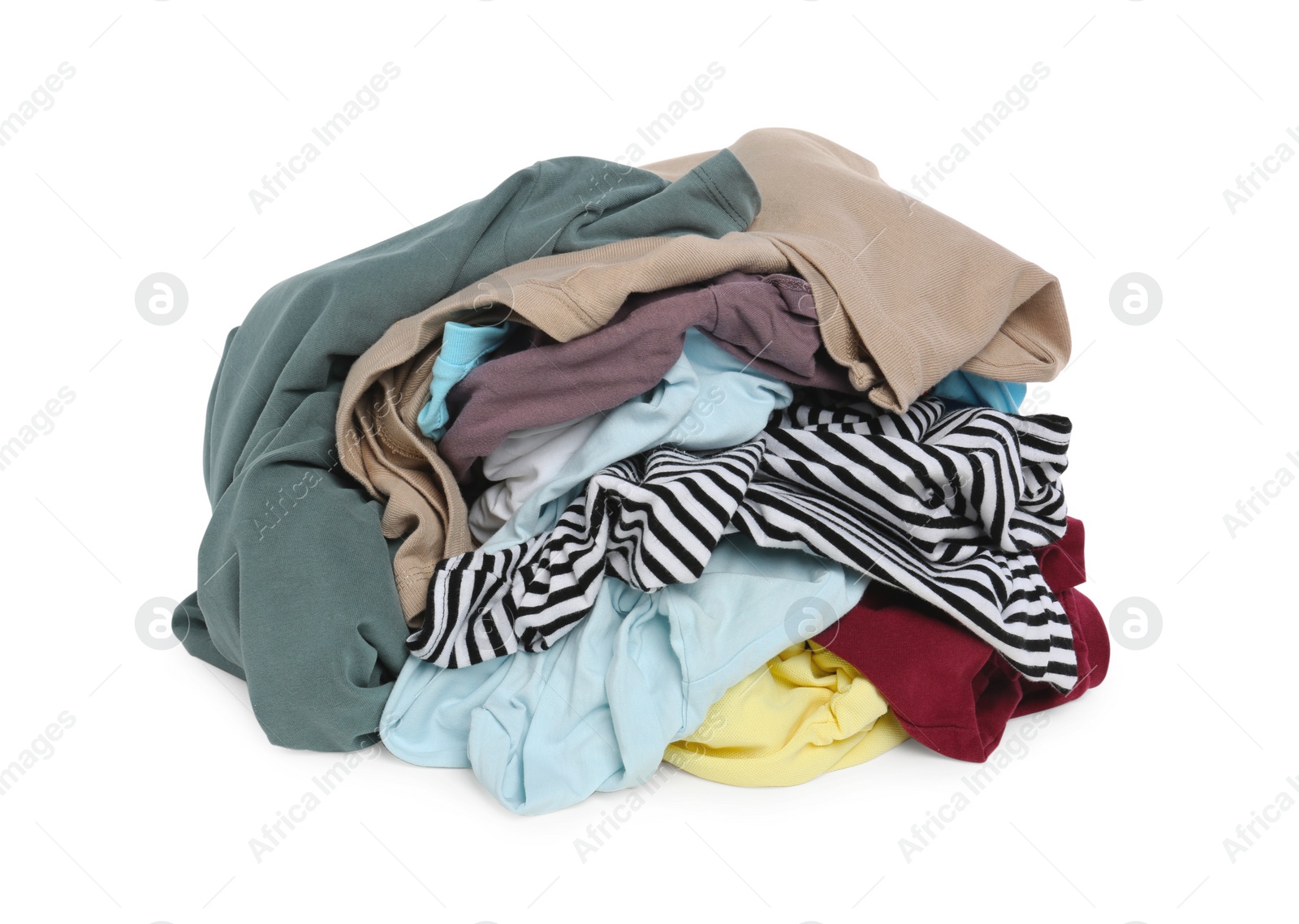 Photo of Pile of colorful clothes isolated on white