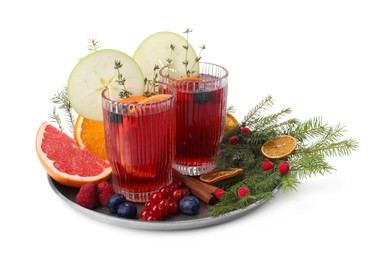 Composition with aromatic Christmas Sangria in glasses isolated on white