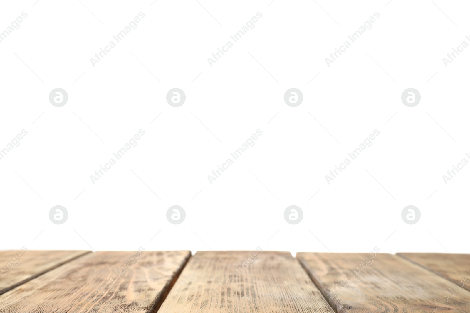 Photo of Empty wooden surface against white background. Mockup for design