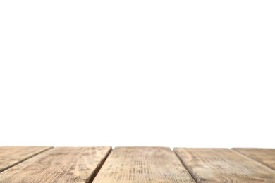 Empty wooden surface against white background. Mockup for design