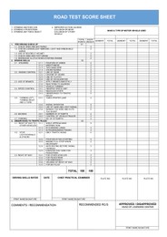 Illustration of Road test score sheet with empty fields