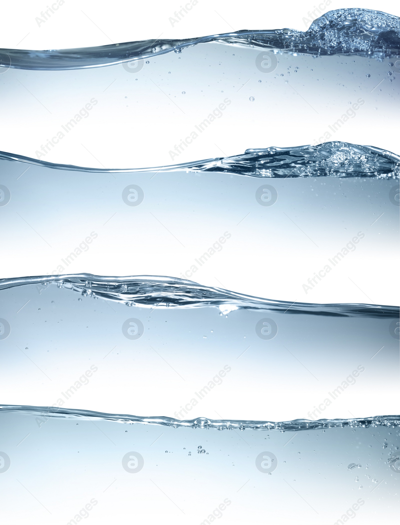 Image of Collage with different beautiful water waves on white background