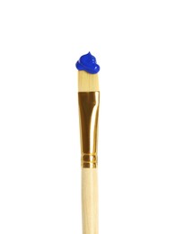 Photo of Brush with blue paint isolated on white