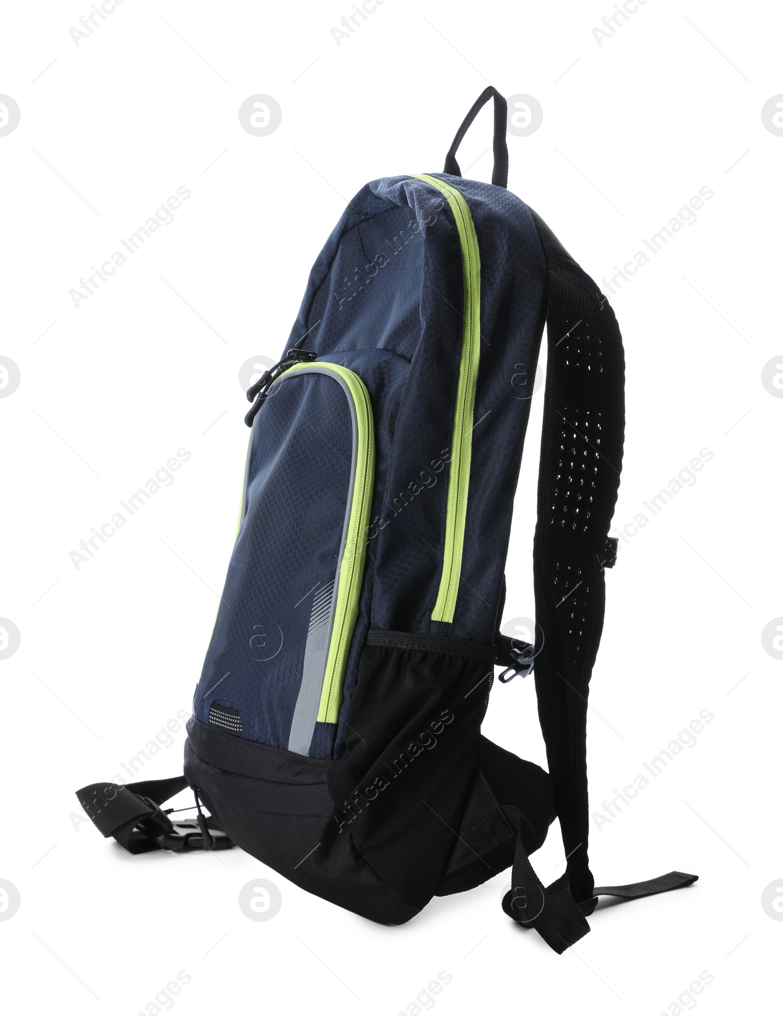 Photo of Stylish new black backpack isolated on white