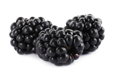 Photo of Beautiful tasty ripe blackberries on white background