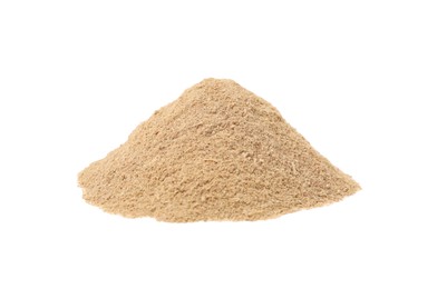 Photo of Dietary fiber. Heap of psyllium husk powder isolated on white
