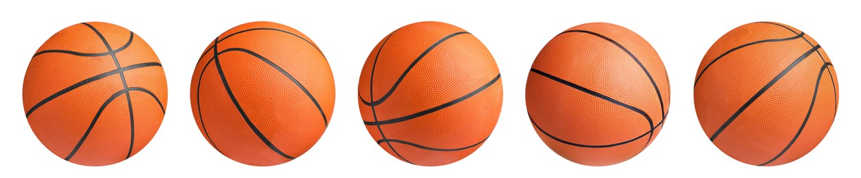 Set with orange basketball balls on white background. Banner design