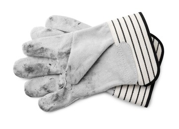 Pair of color gardening gloves isolated on white, top view