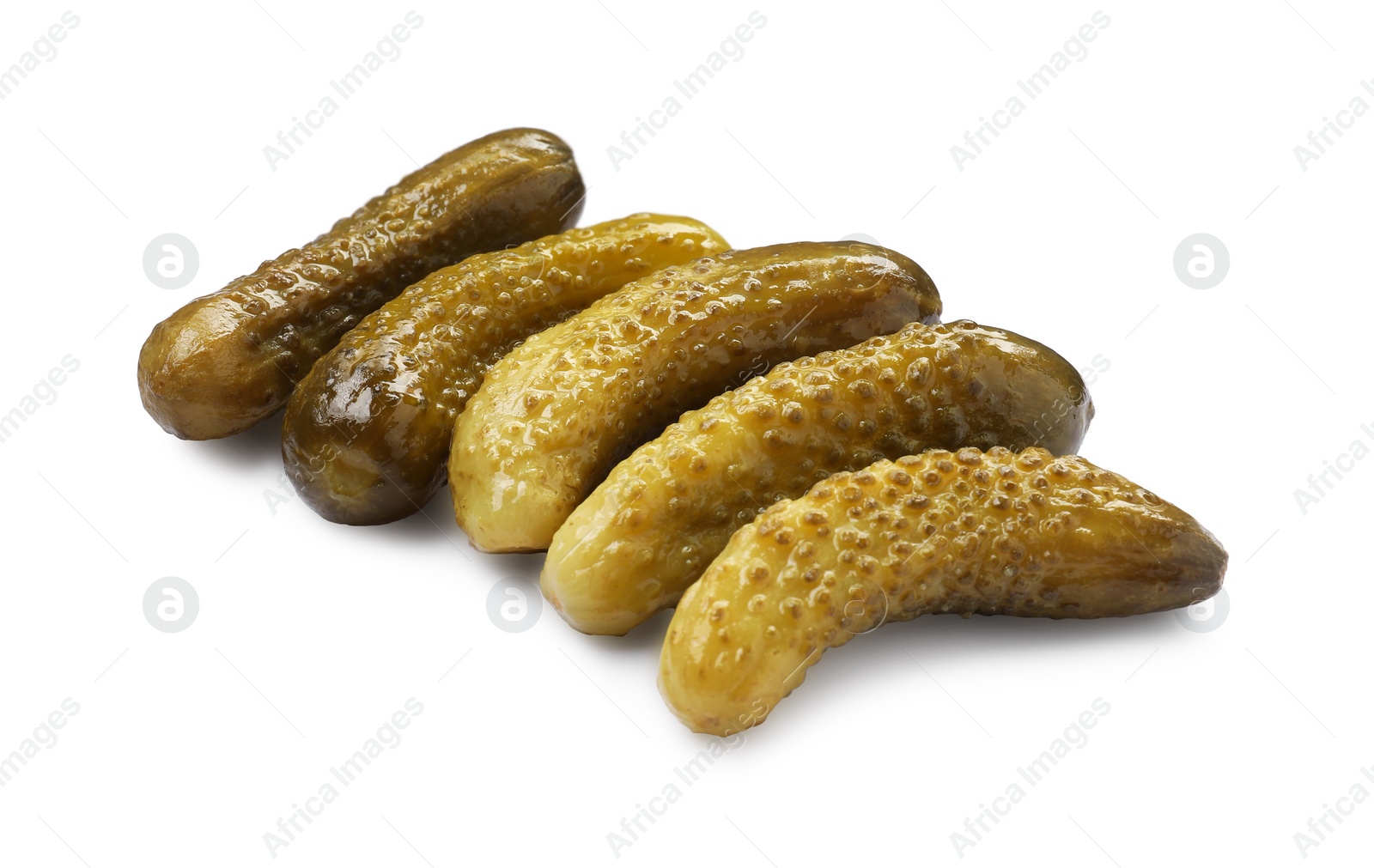 Photo of Many tasty pickled cucumbers isolated on white
