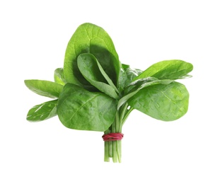 Bunch of fresh green healthy baby spinach leaves isolated on white