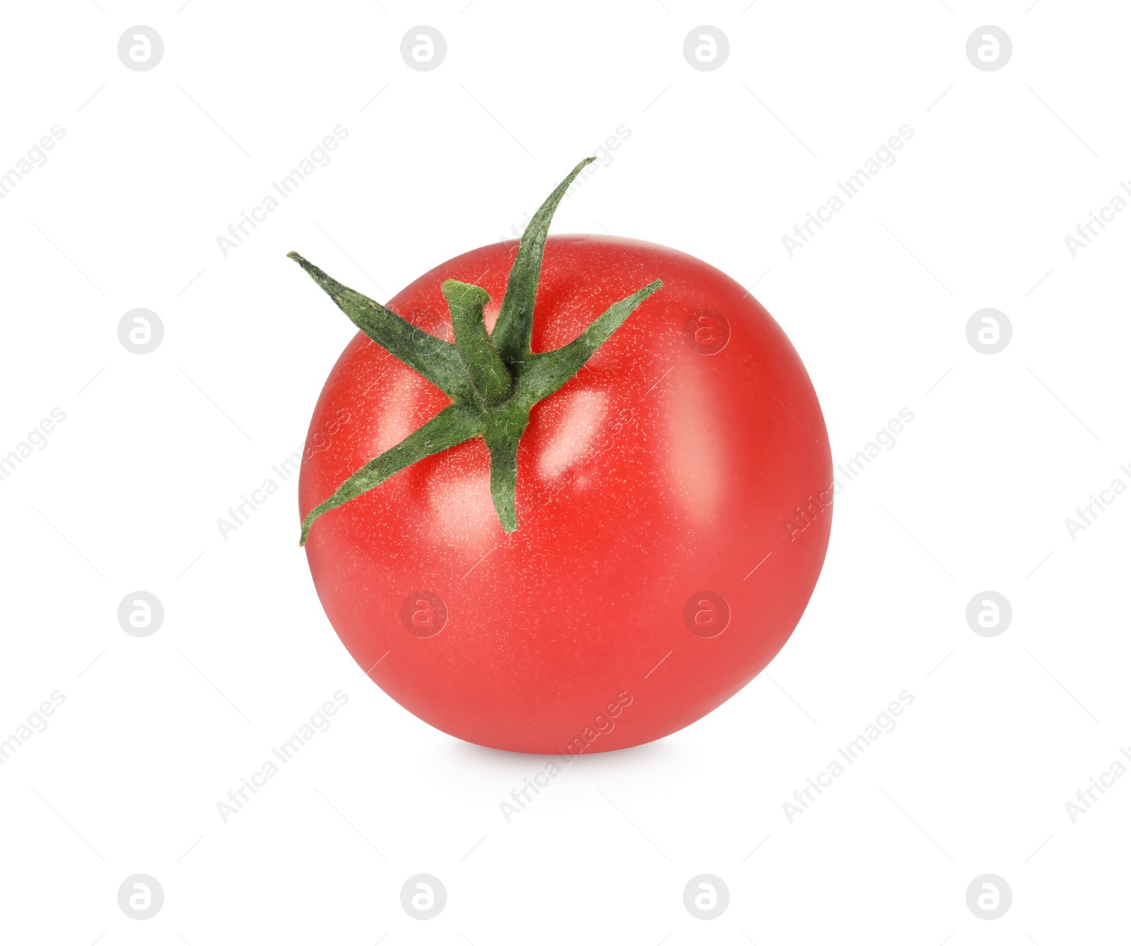 One red ripe cherry tomato isolated on white Photo of One red ripe cherry tomato isolated on white