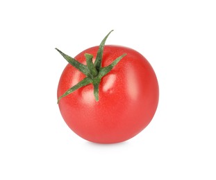 Photo of One red ripe cherry tomato isolated on white