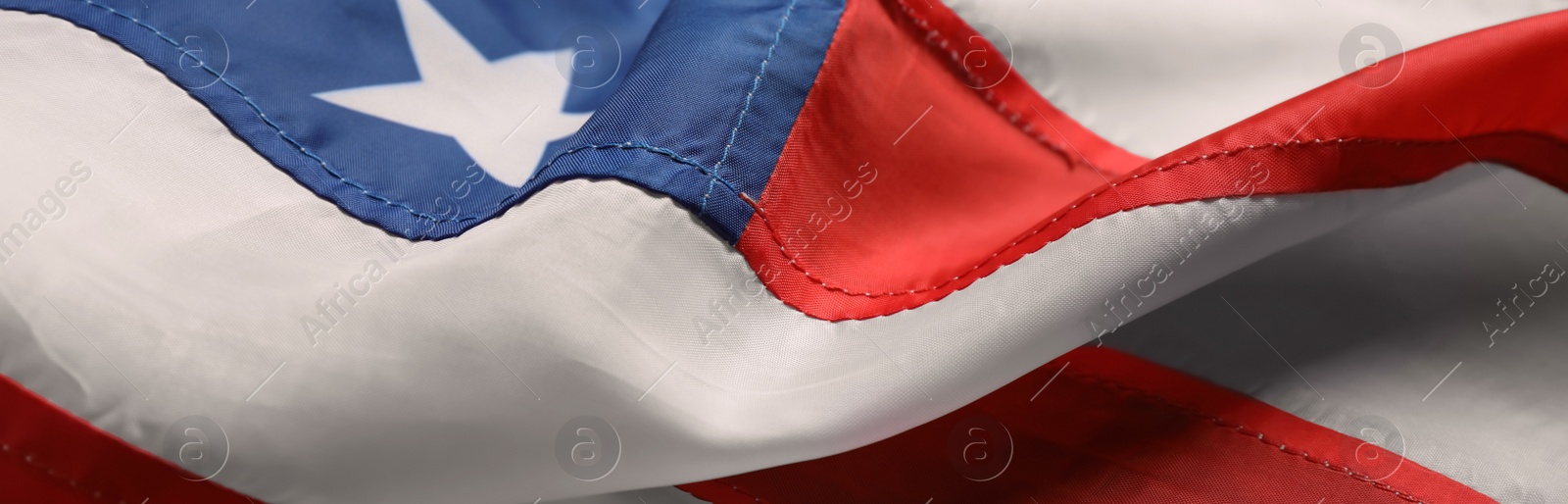 Image of National American flag as background, closeup. Banner design