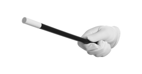 Magician with magic wand on white background, closeup