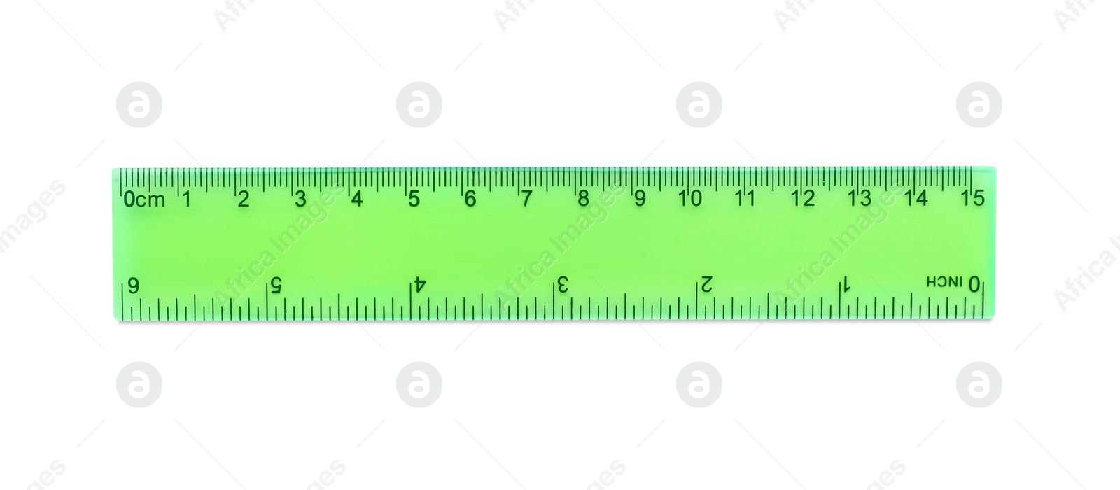 Photo of Colorful ruler on white background. School stationery