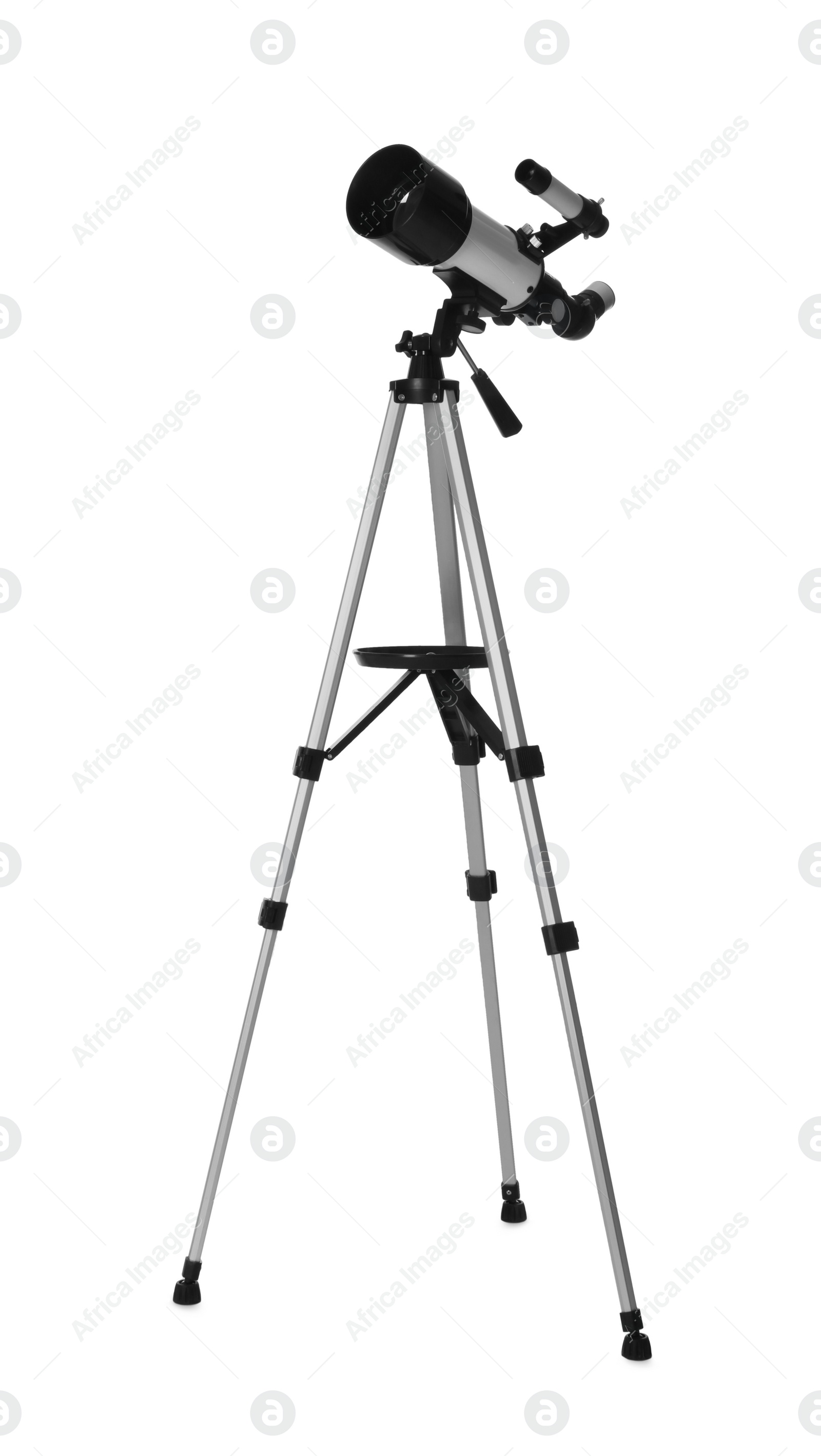 Photo of Tripod with modern telescope isolated on white