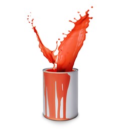 Image of Can with splashing red paint isolated on white