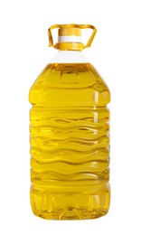 Photo of Bottle of cooking oil on white background
