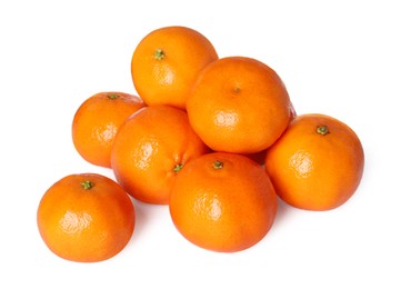 Many fresh ripe tangerines isolated on white