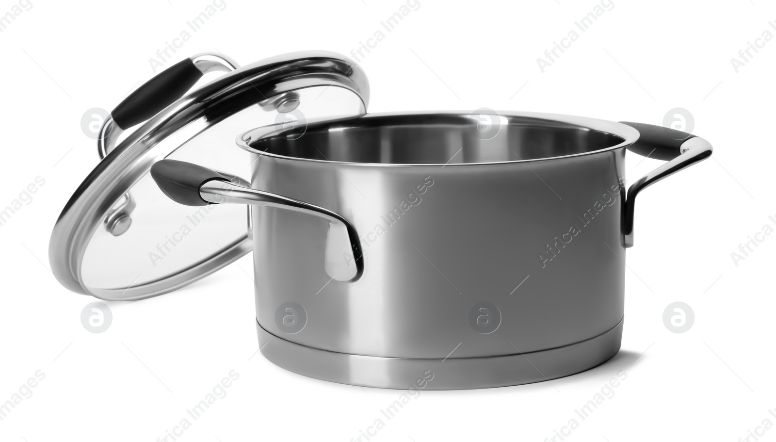 Photo of Steel pot with lid isolated on white