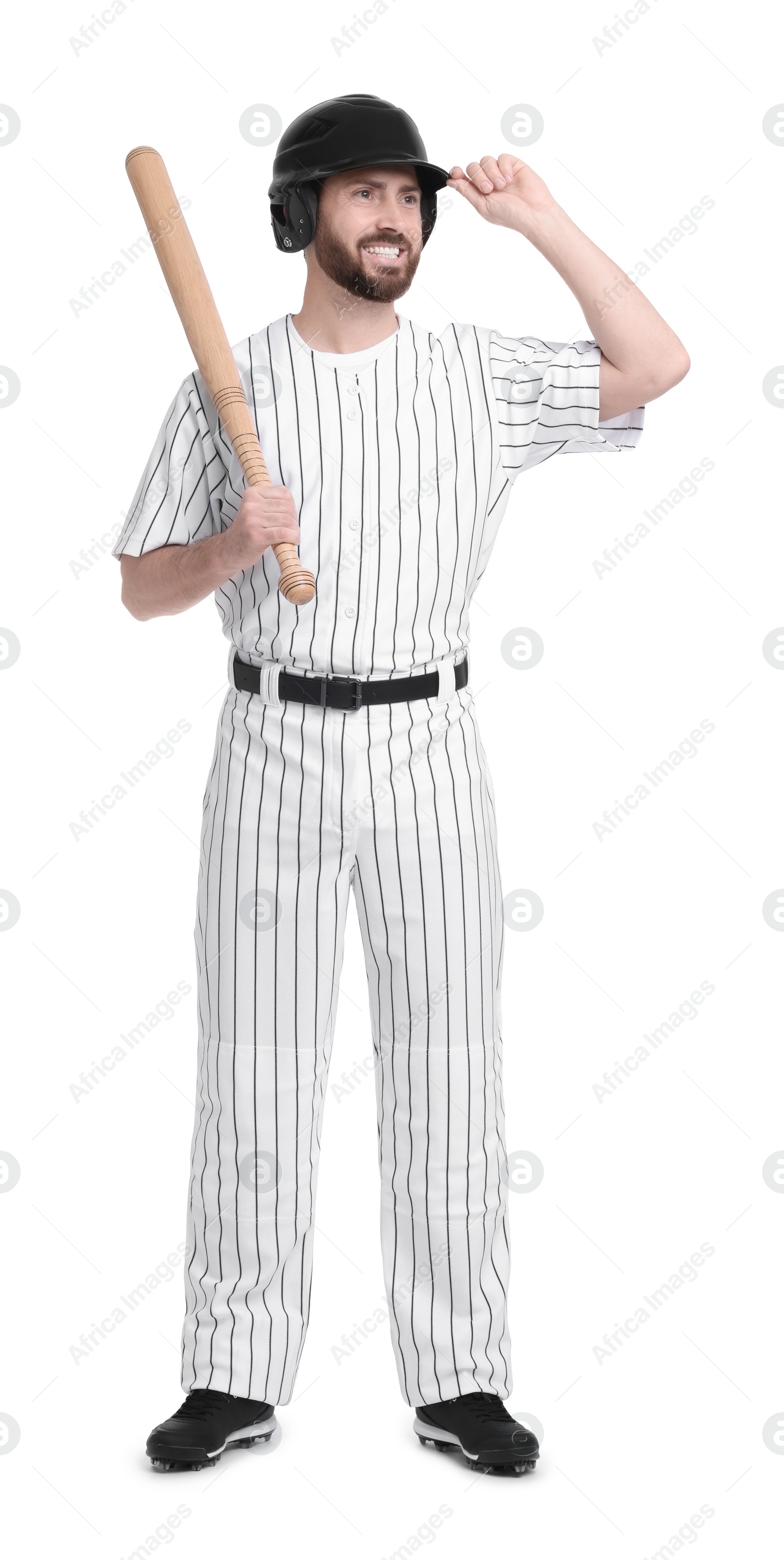 Photo of Baseball player with bat on white background