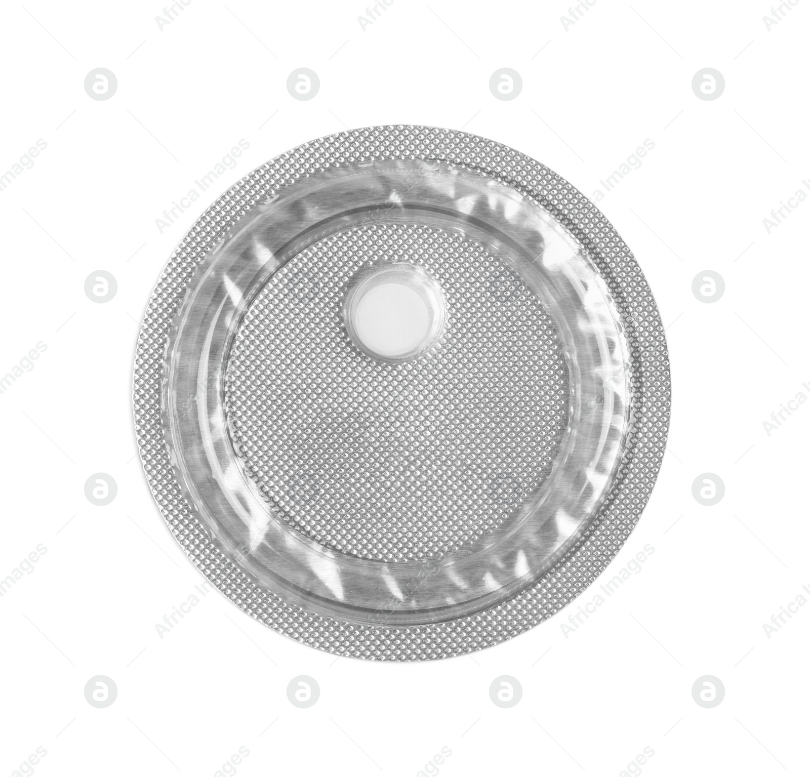 Photo of Emergency contraception pill isolated on white, top view