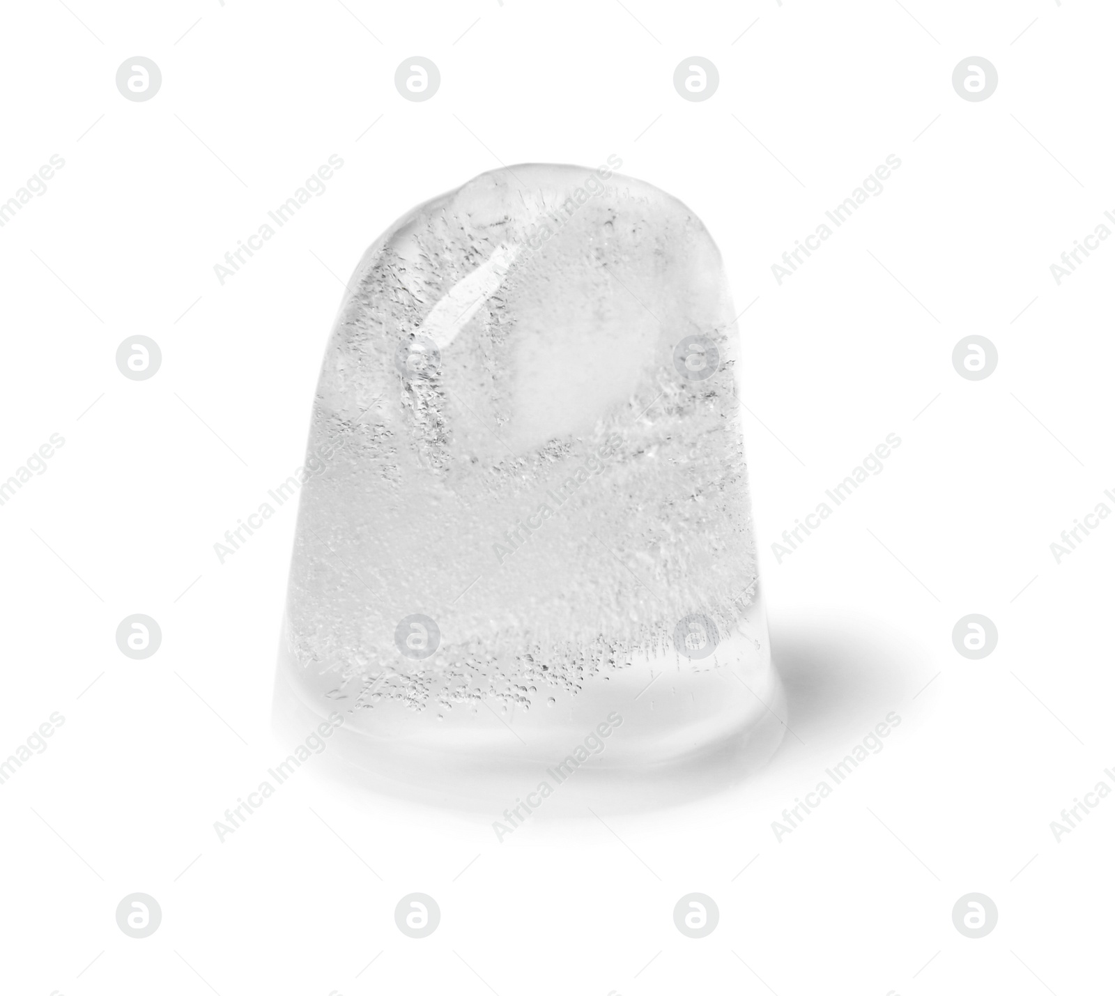 Photo of Melting ice cube on white background. Frozen liquid