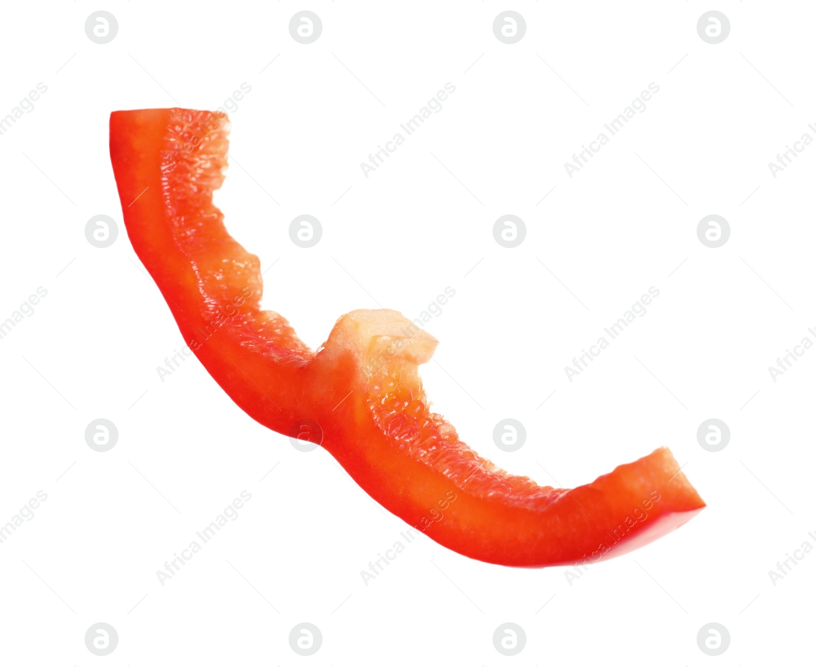 Photo of Slice of ripe red bell pepper on white background