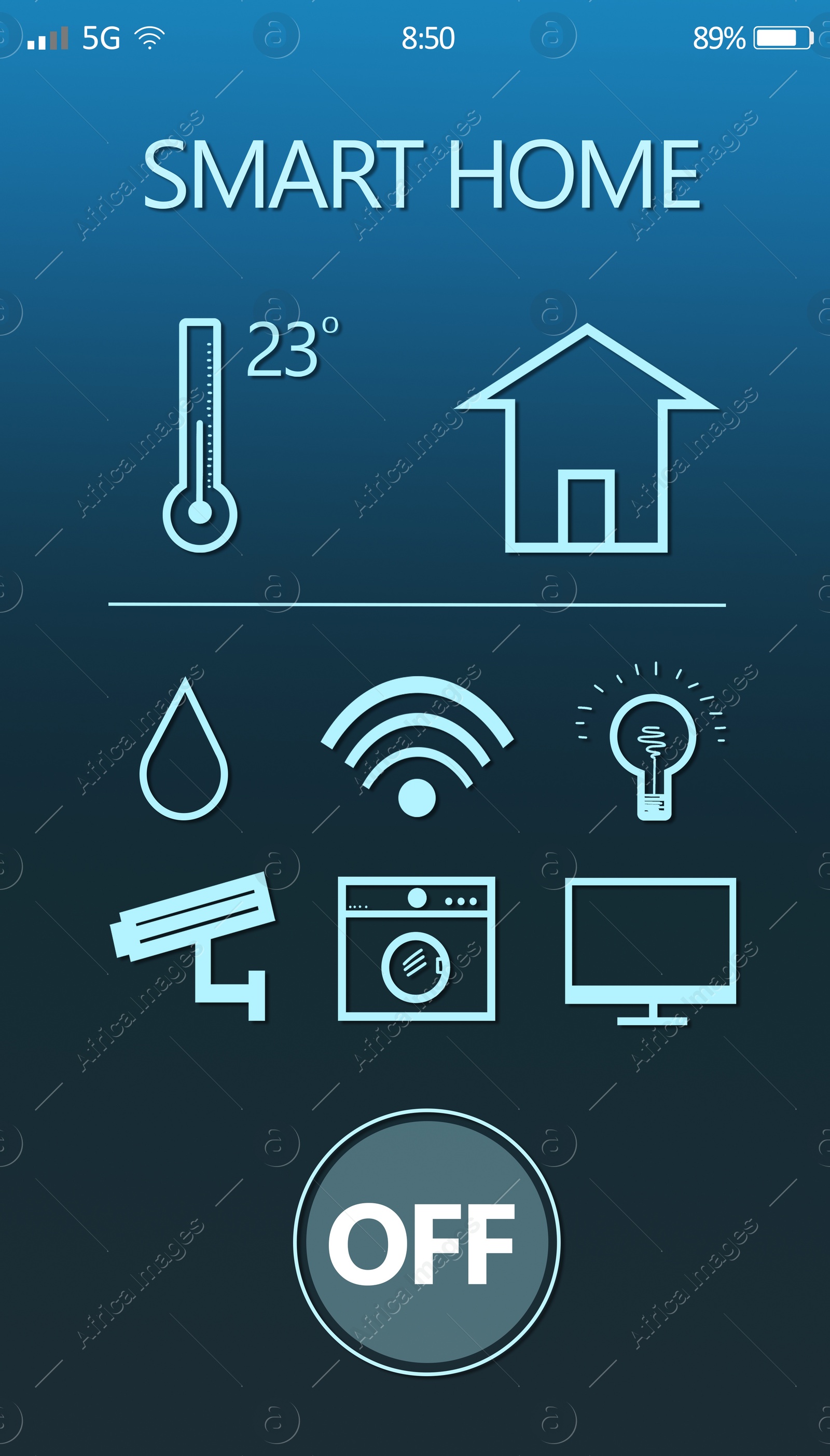 Illustration of Smart home application for mobile phone, illustration. Automatic technology