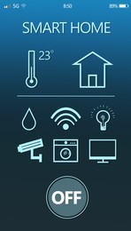 Smart home application for mobile phone, illustration. Automatic technology