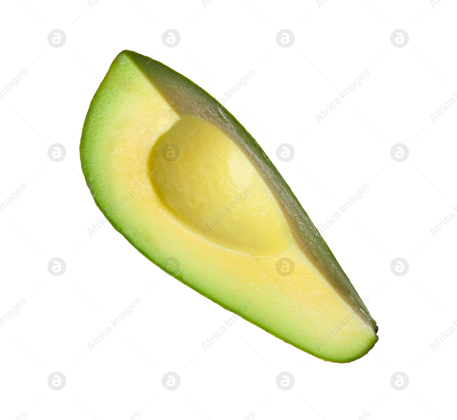 Photo of Slice of ripe avocado isolated on white