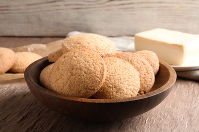 Bowl with Danish butter cookies on table