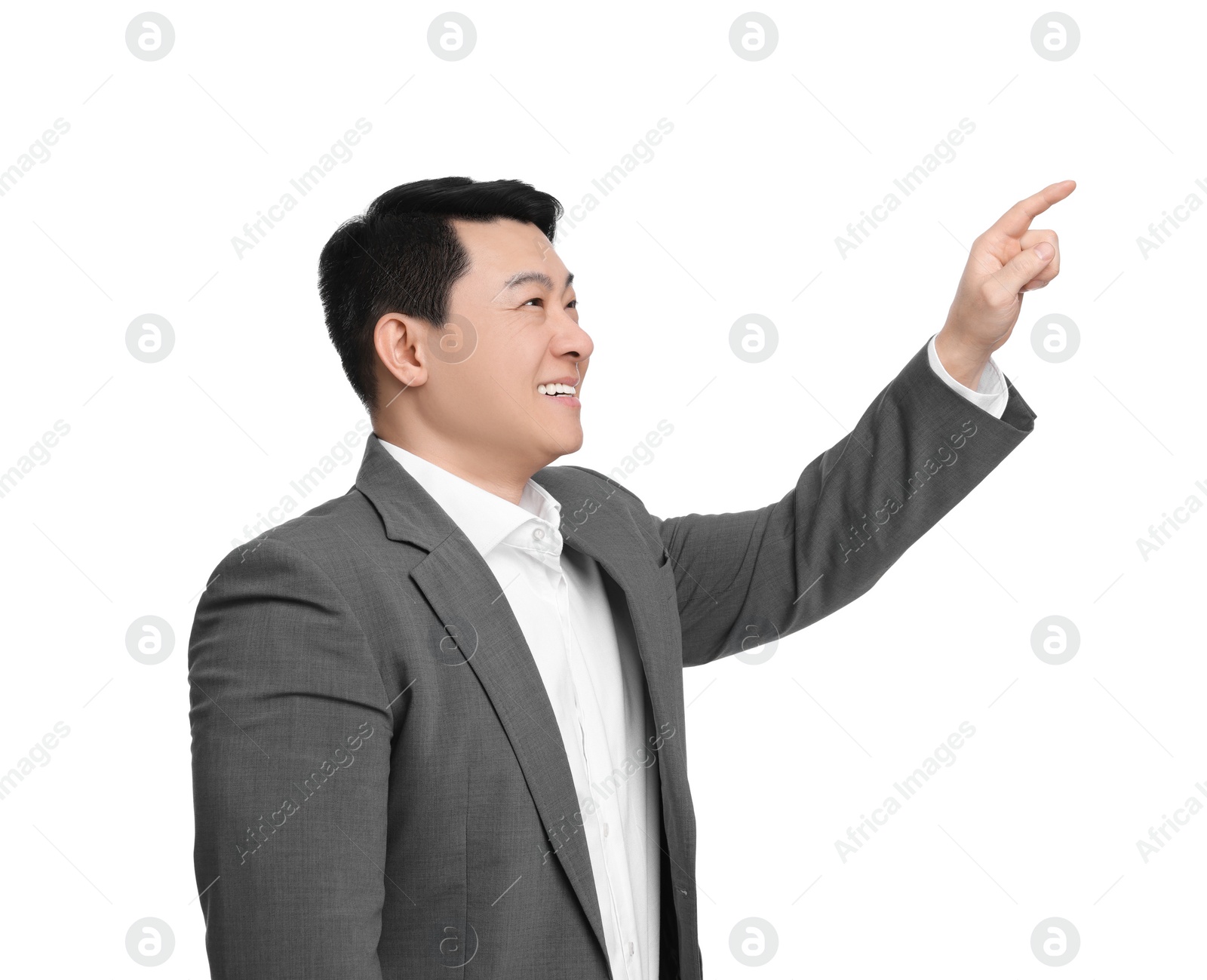 Photo of Businessman in suit posing on white background